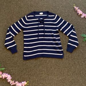 Navy Blue Sweater W/ White Stripes